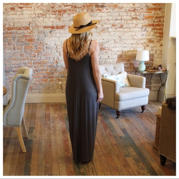 LAST ONE! Grey V Neck Cami Maxi wAdjustable Straps - Picture 2 of 2